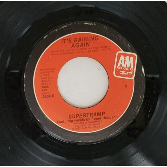 Record 45 RPM Vinyl Supertramp It's Raining Again/ Bonnie Record VINTAGE 1982 - Picture 5 of 6